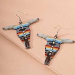 Metal Longhorn Earrings Cow Head Bull Head Steer Western Country Cowgirl